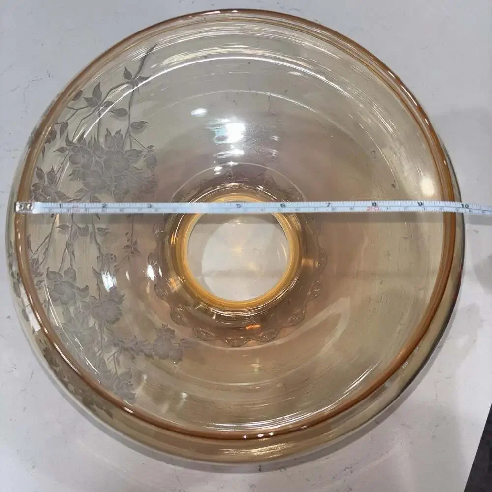 Vintage Hurricane Ruffled Iridescent Amber Glass Shade White Floral 9.5” Fitter
